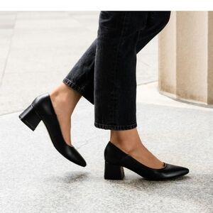Nisolo Fiorela Go-To Mid Heel Black Leather Heels